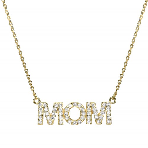 שרשרת ותליון MOM יהלומים זהב 14K