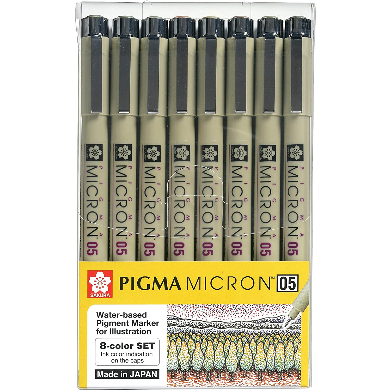 סט 8 מרקר צבעוני מיקרון 05 PIGMA
