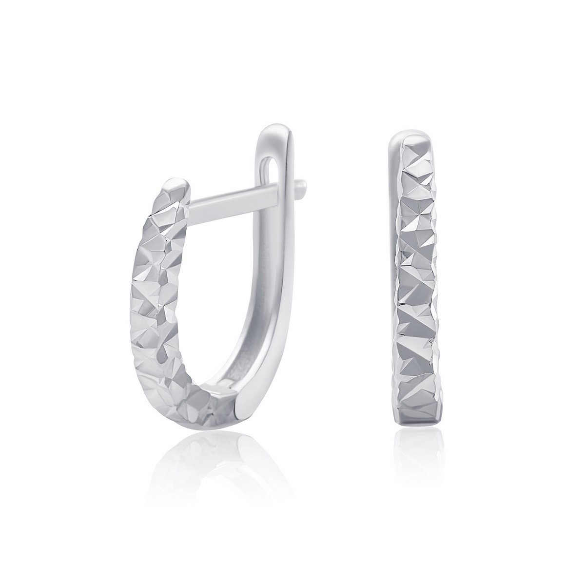 עגילי חישוק מזהב עם חריטת יהלום 14K