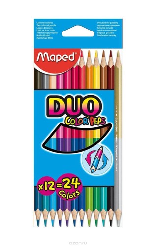 צבעי עפרון 2 ב-1 דו צדדי- 12 יח' 24 גוונים