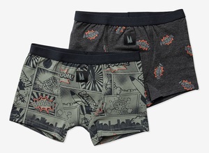 זוג תחתוני בוקסר לבנים 100% כותנה מידה 2 - ירוק זית קומיקס