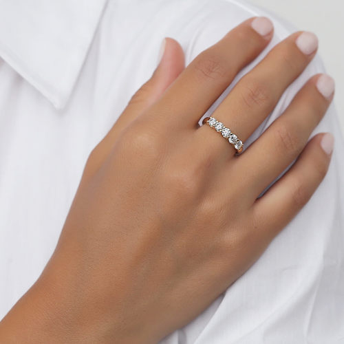 טבעת יהלומים 0.90ct חצי נישואים זהב 14K