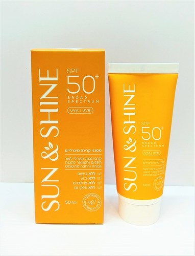 קרם הגנה מינרלי 50 SPF לעור הפנים והצוואר, 50 מ"ל, SUN & SHINE - הגנה מהשמש