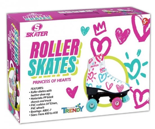 סקטים 4 גלגלי PVC, גלגיליות ומעצור - דגם מלכת הלבבות כחול, מידה 30