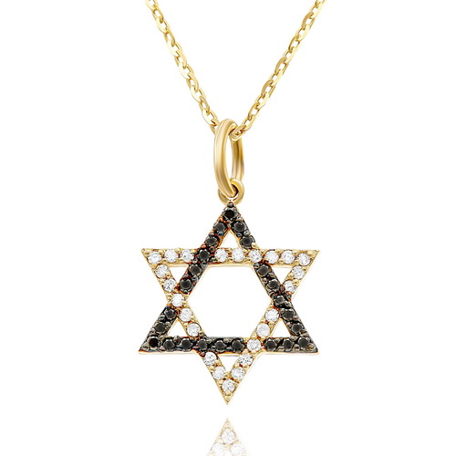 שרשרת ותליון מגן דוד יהלומים מזהב 14k