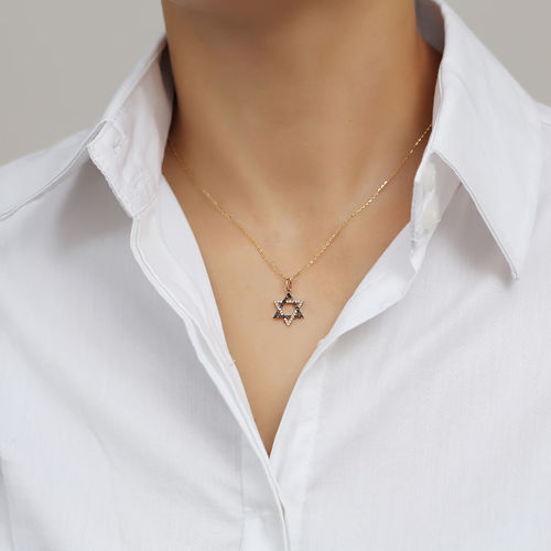 שרשרת ותליון מגן דוד יהלומים מזהב 14k