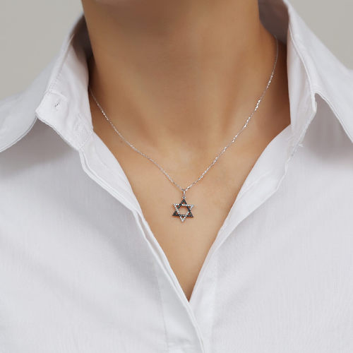 שרשרת ותליון מגן דוד יהלומים מזהב 14k