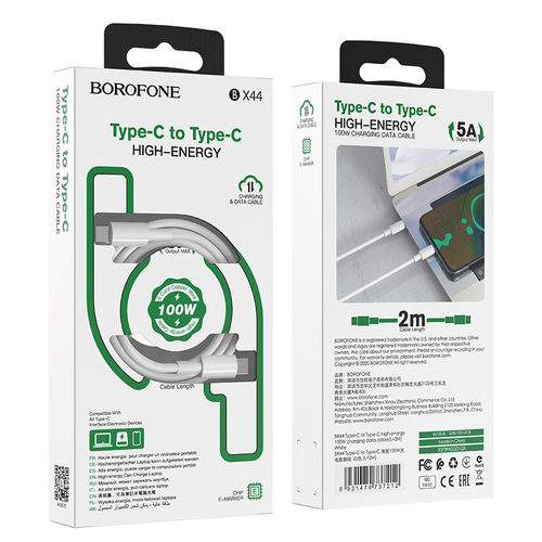 כבל טעינה והעברת נתונים Borofone Type-C To Type-C 5A 100W