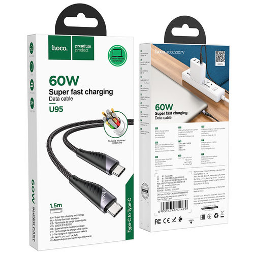 כבל טעינה וסינכרון נתונים  Hoco Cable Type-C to Type-C “U95 Freeway” PD 60W charging data sync 