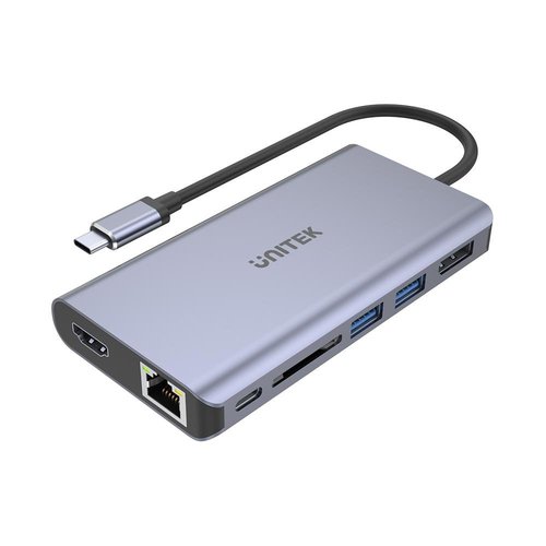 Unitek D1056A uHUB S7+ 7-in-1 USB-C Ethernet Hub with MST Dual Monitor 100W Power Delivery D1056A