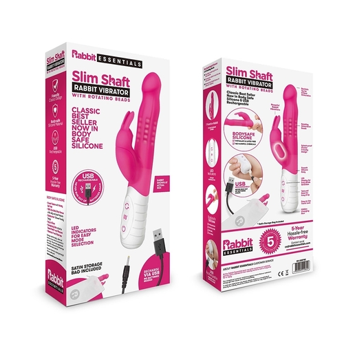 ויברטור פנינים דק נטען מסיליקון  יוקרתי Rabbit Essentials - Slim Shaft