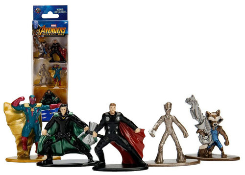 מארז 5 דמויות ממתכת Avengers Infinity למשחק ואספנות: רוקט, גרוט, לוקי, ויז'ן ותור   