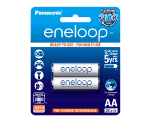 זוג סוללות AA נטענות Panasonic Eneloop 2000mAh