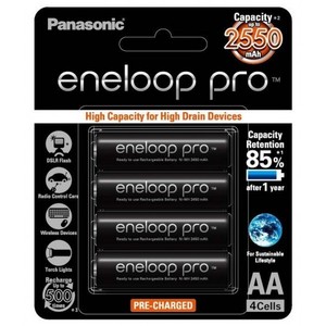 רביעיית סוללות AA נטענות תוצרת Panasonic Eneloop סדרה שחורה