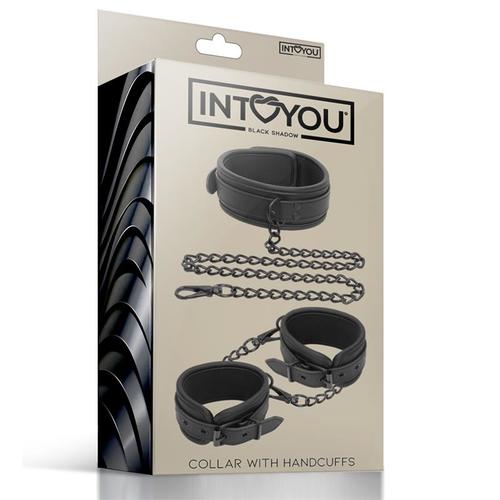 קולר דמוי עור טבעוני לצוואר עם סט אזיקים Intoyou - Collar and Hand Cuffs Set Vegan Leather