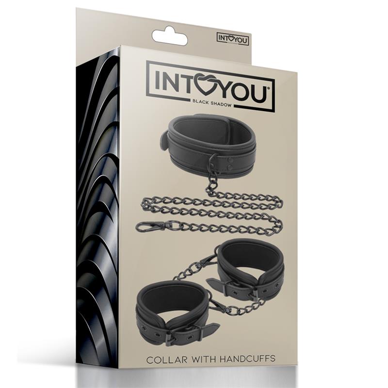קולר דמוי עור טבעוני לצוואר עם סט אזיקים Intoyou - Collar and Hand Cuffs Set Vegan Leather