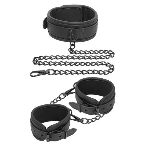 קולר דמוי עור טבעוני לצוואר עם סט אזיקים Intoyou - Collar and Hand Cuffs Set Vegan Leather