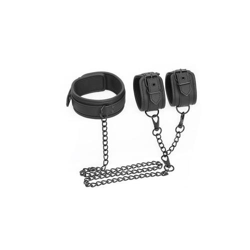 קולר דמוי עור טבעוני לצוואר עם סט אזיקים Intoyou - Collar and Hand Cuffs Set Vegan Leather
