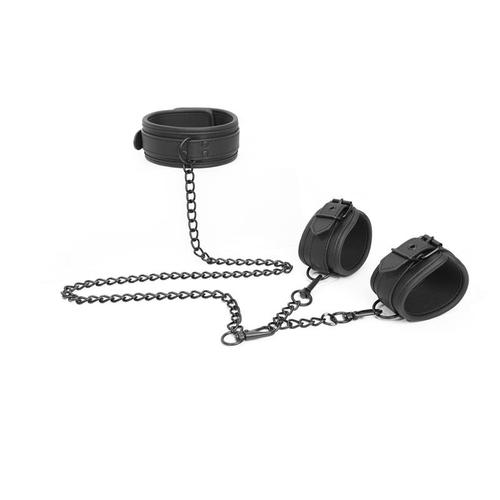 קולר דמוי עור טבעוני לצוואר עם סט אזיקים Intoyou - Collar and Hand Cuffs Set Vegan Leather