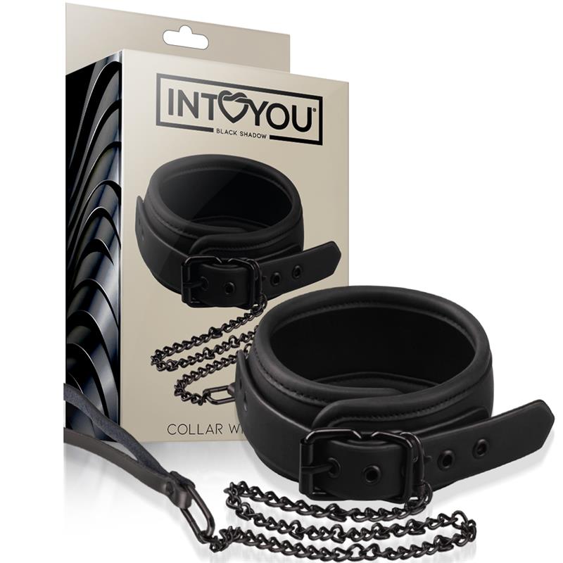קולר דמוי עור טבעוני לצוואר עם שרשרת מתכת Intoyou - Collar with Leash Vegan Leather
