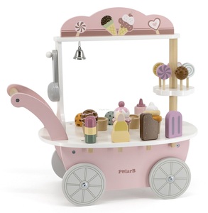 דוכן / עגלת גלידה מעץ עם 16 אביזרים ו 20 מטבעות משחק