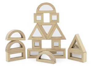 16 קוביות בניה גדולות מעץ עם חלון מראה