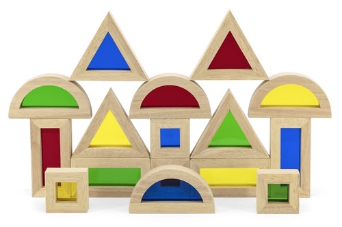 16 קוביות בניה גדולות מעץ עם חלון צבעוני שקוף