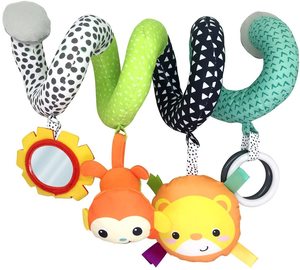 פעלולון ספירלה צבעוני לעגלת תינוק / סלקל / עריסה עם מראה ובובות חיות 