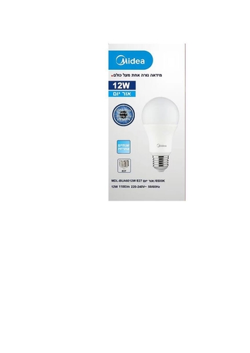 E27 הברגה  MIDEA 12W אור יום A60 נורת כדור