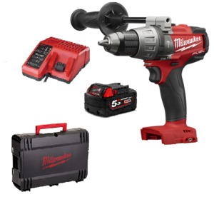 מברגה/מקדחה 18V ללא פחמים + סוללה 5.0AH milwaukee