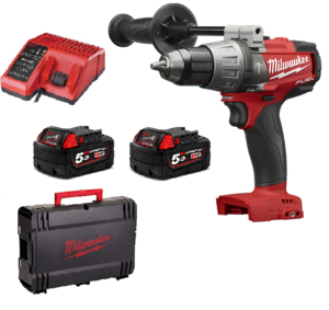 מברגה/מקדחה 18V ללא פחמים + שתי סוללות 5.0AH milwaukee