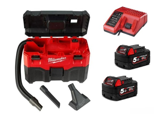 שואב אבק יבש/רטוב 18V + שתי סוללות 5.0AH milwaukee