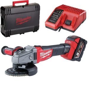 משחזת זווית 18V ללא פחמים + סוללה 5.0AH milwaukee