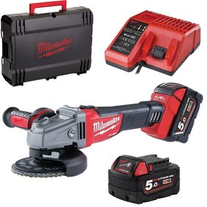 משחזת זווית 18V ללא פחמים + שתי סוללות 5 אמפר - milwaukee M18 CAG-115X
