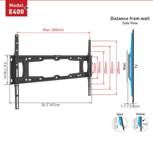 זרוע קבועה עם פטנט נעילת בריח למסכי 13-90 אינץ' 