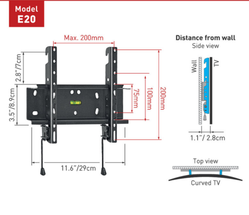 זרוע ברקן קבועה עם נעילה קפיצית למסכי 13-43 אינץ' 
