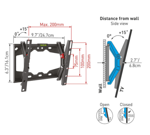 זרוע ברקן עם הטייה ופטנט נעילת בריח למסכי 13 - 43 אינץ' 