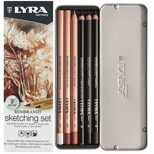 סט 6 עפרונות רישום לבן וגווני חום ושחור LYRA REMRA