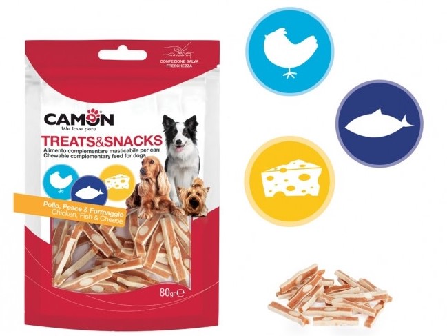 קמון Camon חטיף רך לכלב בצורת רצועות על בסיס עוף דג וגבינה 80 גרם 2