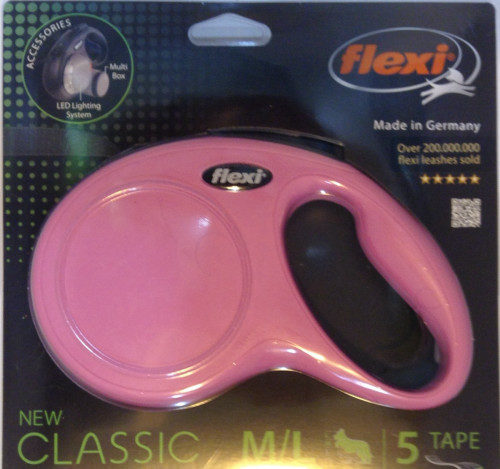 פלקסי Flexi רצועת גלילה בצבע ורוד 5 מטר M/L