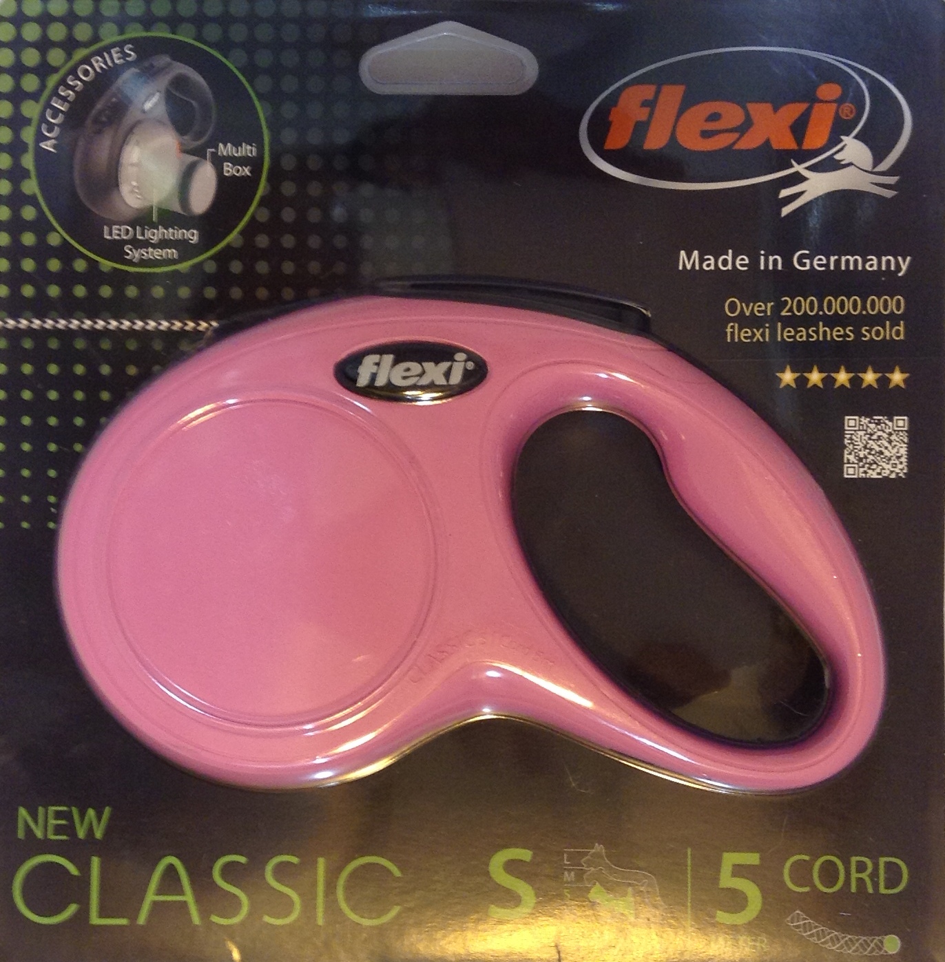פלקסי Flexi classic רצועת גלילה 5 מטר צבע ורוד דגם חוט S