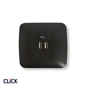 שקע USB 2.4A CLICK כפול לקופסא עגולה (55) מתח/זרם 230/16A בצבע שחור מט 