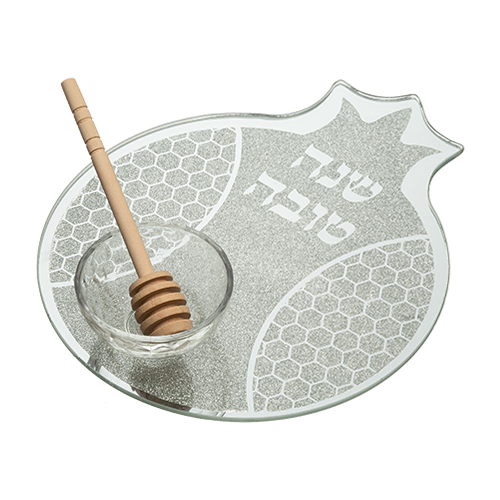 צלחת זכוכית מהודרת לתפוח בדבש דגם "רימון"