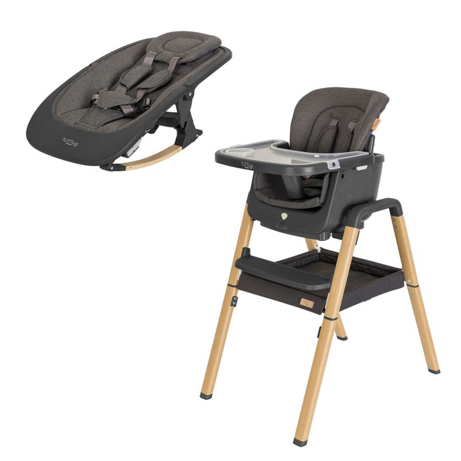 כיסא אוכל כולל טרמפולינה מגיל לידה Tutti bambini NOVA צבע OAK GREY 