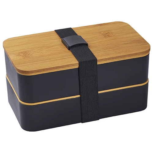 קופסאת אוכל כפולה Bamboo עם מכסה במבוק ומגש סכום 1.4 ליטר