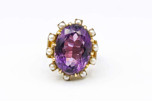 טבעת ענתיקה אמטיסט ופנינים
