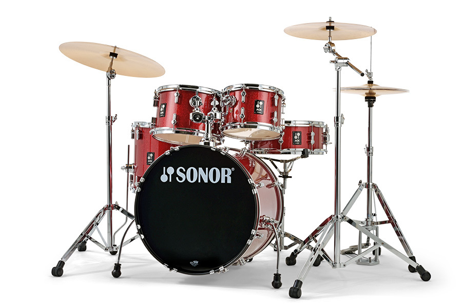 מערכת תופים 5 חלקים + אביזרים ומצילות "20 SONOR AQX Studio red moon sparkle