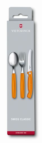 סט שוויצרי כתום – כף, מזלג וסכין ירקות מתקפלת VICTORINOX / ויקטורינוקס