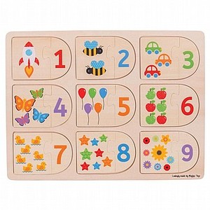 פאזלים 2 חלקים מעץ ומגש מספרים 1-10/BIGJIGS