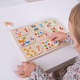 פאזלים 2 חלקים מעץ ומגש מספרים 1-10/BIGJIGS